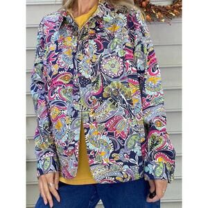 Vintage floral canvas jacket Paisley L hippie boho multicolor cotton